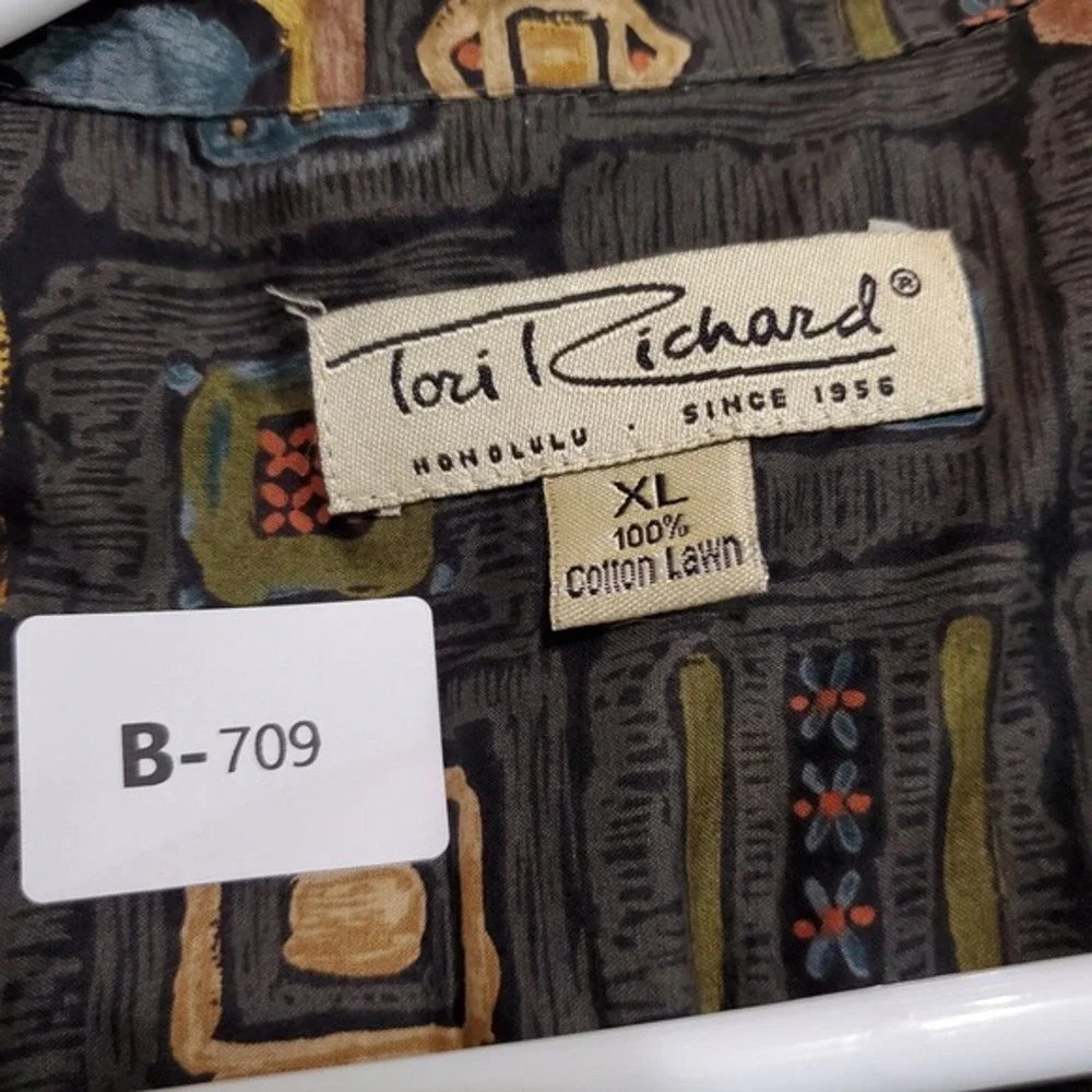 VINTAGE‎ Tori Richard Men Button Up Shirt XL Gray Geometric Made In Hawaii USA